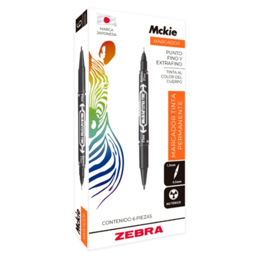 Imagen de Marcador Permanente Zebra Mckie Doble Punta Fina/Extra Fina Color Azul C/6 Pzas