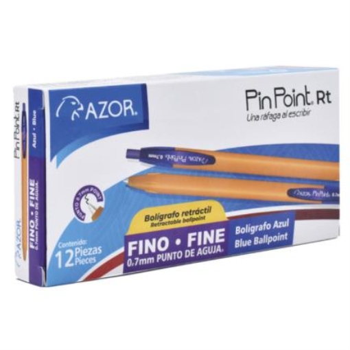 Imagen de Boligrafo Azor Pin Point RT Retractil Punto Fino 0.7mm Tinta Azul Caja C/12