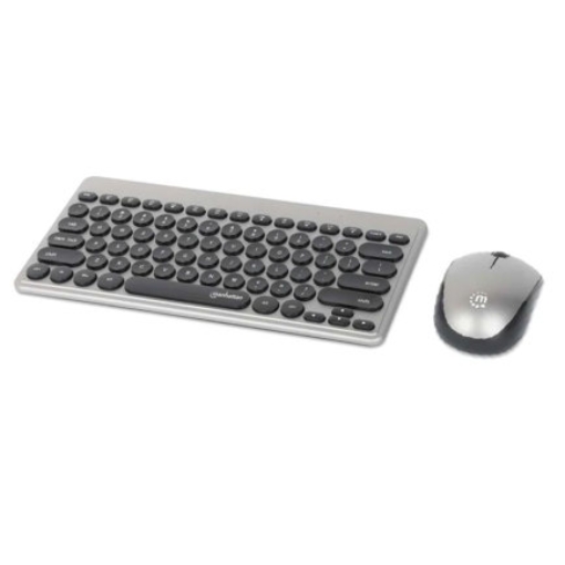 Imagen de Teclado y Mouse Manhattan Optico Inalambrico Negro y Plata Mini Combo