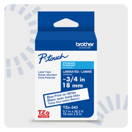Imagen de Cinta Laminada Brother Estándar Texto Azul sobre Cinta Blanca de 18mm x 8m