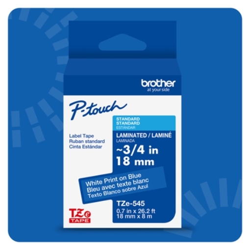 Imagen de Cinta Laminada Brother Estándar Texto Blanco sobre Cinta Azul de 18mm x 8m