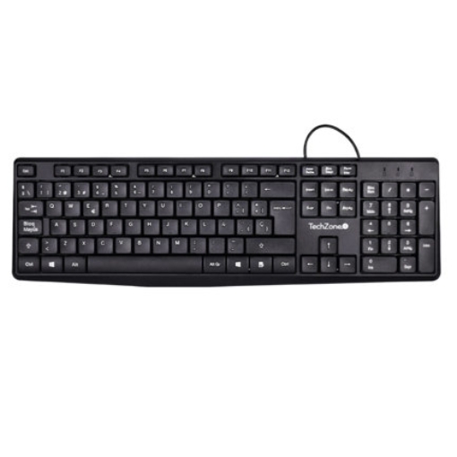 Imagen de Teclado Alambrico Techzone Basico Negro de ABS 105 Teclas QWERTY Longitud de Cable de 1.35m Indicadores Numerico
