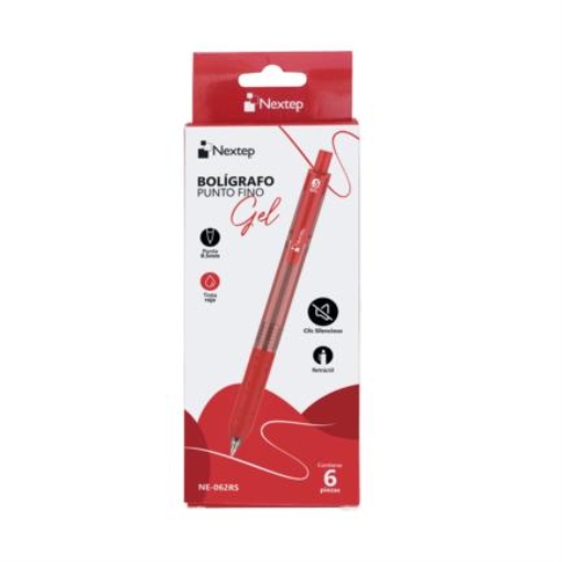 Imagen de Boligrafo Nextep Gel Retractil Silencioso Fino 0.5mm Rojo C/6