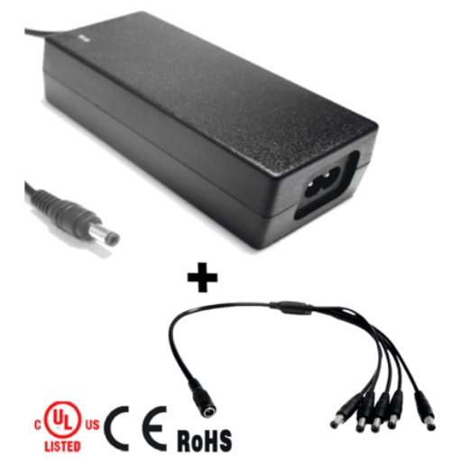 Imagen de Paquete Dahua Fuente de Poder Regulada de 12 Vcc 4.1 Amperes + Divisor para 5 Cámaras Color Negro/ Para Usos Múltip