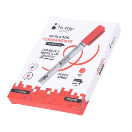 Imagen de Marcador Nextep Permanente Cuerpo Aluminio Punta Gruesa Cincel 4mm Rojo C/6
