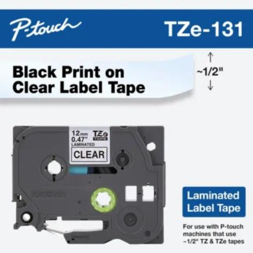 Imagen de Cinta Laminada Brother Estandar Texto negro sobre cinta transparente de 12mm x 8m
