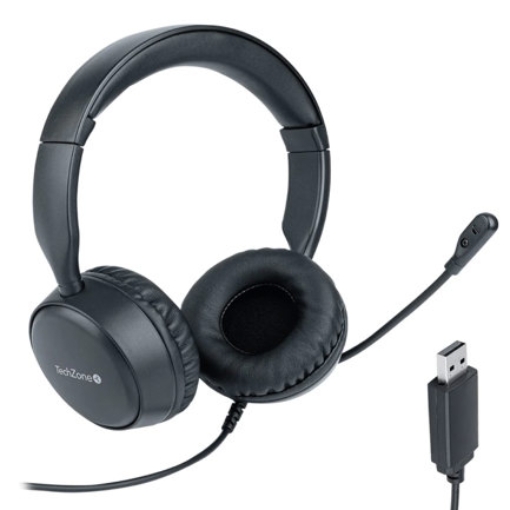 Imagen de Diadema TechZone Estereo Alambrica Color Negro Cable Usb Viene con Microfono Integrado