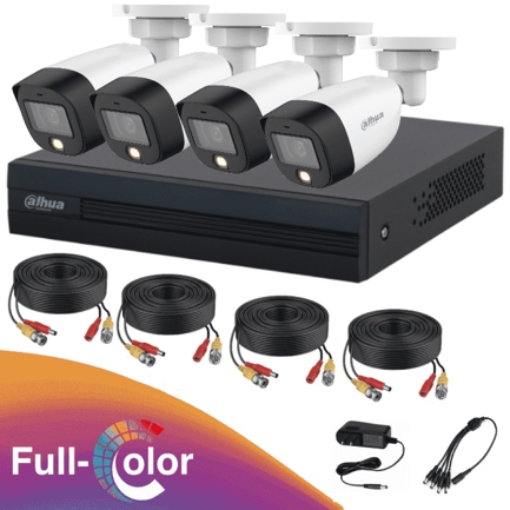 Imagen de Kit de 4 Canales Dahua Full Color de 2 MP Incluye 4 Cam HFW1209CN-LED/DVR Cooper-I con IA Accesorios Incluidos