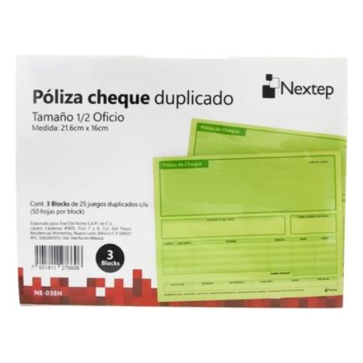 Imagen de Poliza Cheque Nextep 1/2 Oficio 3 Blocks 25 Juegos Duplicados CU