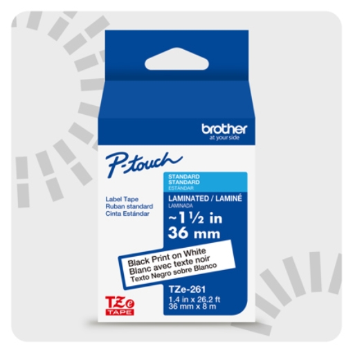 Imagen de Cinta Laminada Brother Estándar Texto Negro sobre Cinta Blanca de 36mm x 8m