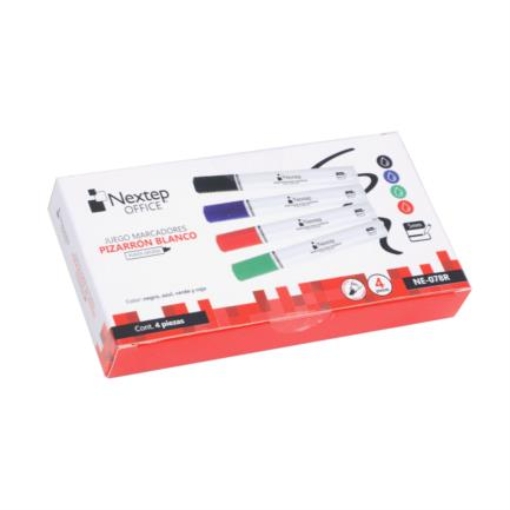 Imagen de Marcadores Nextep para Pizarron Blanco Juego 4 Colores Punta Gruesa Cincel 4mm