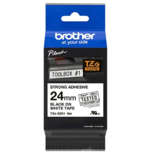 Imagen de Cinta Brother TZES251G Laminada Súper Adhesiva Texto Negro Fondo Blanco 24mmx8m
