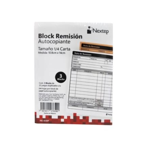 Imagen de Block Remision Nextep Autocopiante 1/4 Carta 3 Blocks 44 Hojas CU