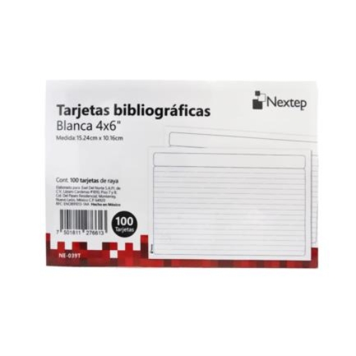 Imagen de Tarjeta Bibliografica Nextep Blanca 4"x6" C/100