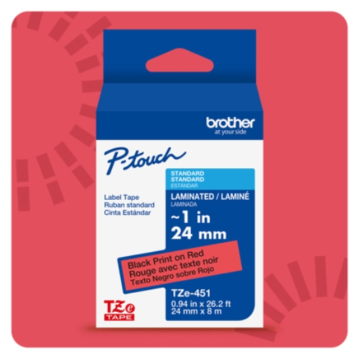 Imagen de Cinta Laminada Brother Estandar Texto negro sobre cinta roja de 24mm x 8m