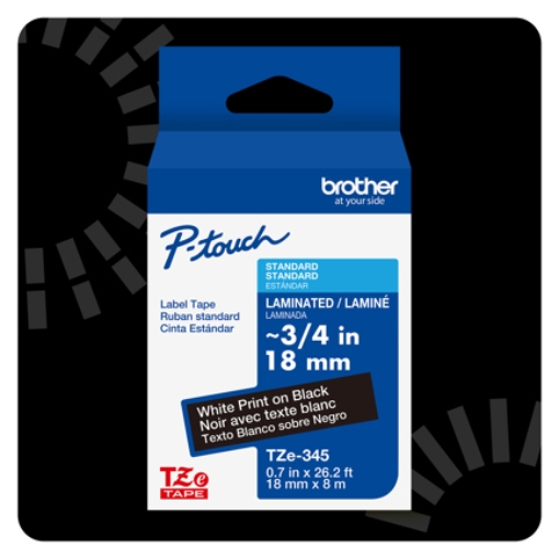Imagen de Cinta Laminada Brother Estándar Texto Blanco sobre Cinta Negra de 18mm x 8m