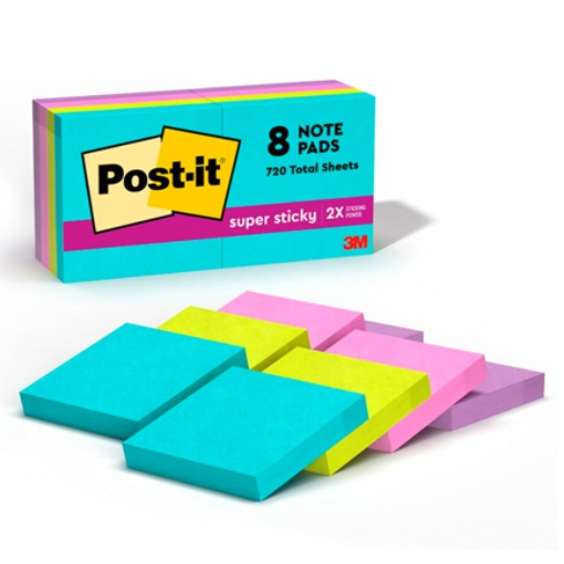 Imagen de Notas Adhesivas 3M Post-it Super Sticky Miami 2x2 pulg (5X5 cms) block c/90h paq c/8 blocks