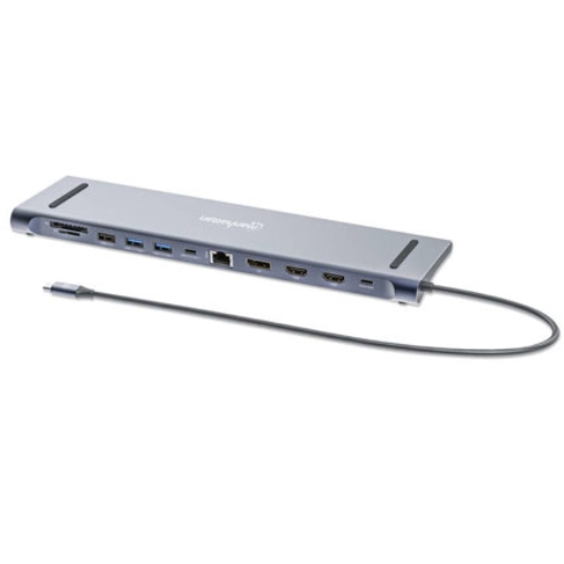 Imagen de Docking Manhattan USB C 12 ptos HDMIx2 DP USB C PD USB Ax3 RJ45 SD Audio