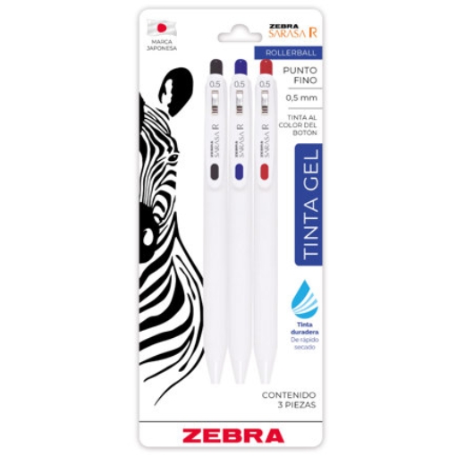 Imagen de Boligrafo Zebra Sarasa R Punto Fino 0.5mm Negro Azul Rojo BL/3pzs