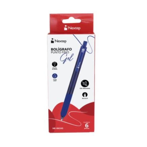 Imagen de Boligrafo Nextep Gel Retractil Silencioso Fino 0.5mm Azul C/6