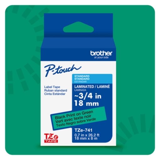 Imagen de Cinta Laminada Brother Estandar Texto negro sobre cinta verde de 18mm x 8m