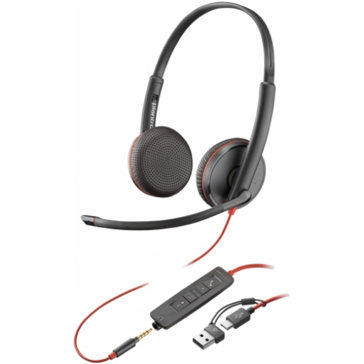 Imagen de Auriculares Poly Estéreo Blackwire 3225 Conector de 3.5 mm y Adaptador USB-C/A