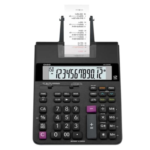 Imagen de Calculadora Casio con impresora tipo Sumadora HR-200RC negro pantalla LCD Costo Venta y Margen 150 pasos