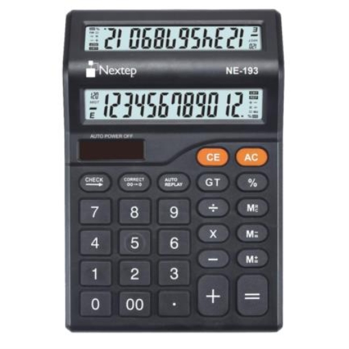 Imagen de Calculadora Nextep 12 Digitos Pantalla Doble Escritorio Solar/Bateria Funcion Revisar Y Corregir