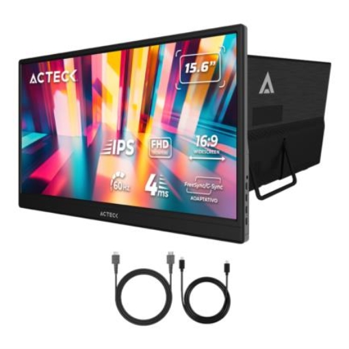 Imagen de Monitor Acteck 15.6" Portatil Plano IPS LP15Y FHD 60Hz MiniHDMI Base Ajustable Elite Negro