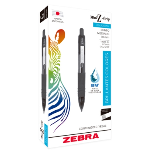 Imagen de Bolígrafo Zebra Mini Z-Grip Retráctil Punto Mediano 1.0mm Color Negro C/6 Pzas