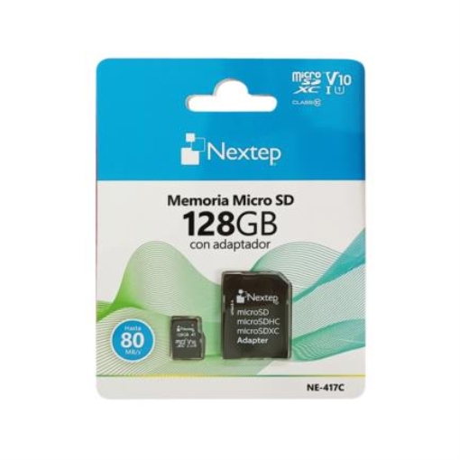 Imagen de Memoria Micro SD Nextep 128GB Clase 10 UHS U1 c/Adaptador
