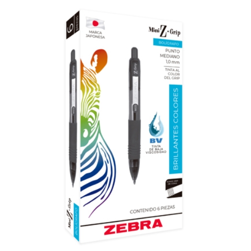 Imagen de Bolígrafo Zebra Mini Z-Grip Retráctil Punto Mediano 1.0mm Color Azul C/6 Pzas
