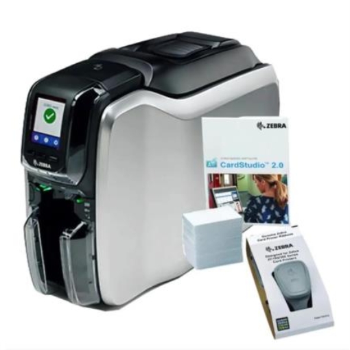 Imagen de Impresora Zebra ZC100 a una cara Kit: App CardStudio 2.0(estandar) 200 PVC cinta YMCKO (200 imagenes) cable USA y USB