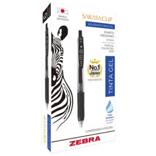 Imagen de Boligrafo Zebra Sarasa Clip rollerball retractil punto mediano 0.7 tinta gel color negro caja c/6