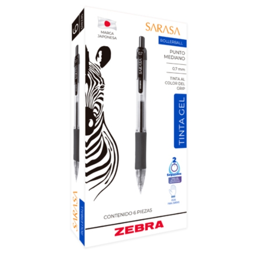 Imagen de Bolígrafo Zebra Sarasa Retráctil Punto Mediano 0.7m Tinta Gel Color Negro C/6 Pzas