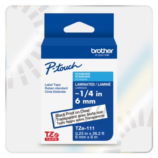 Imagen de Cinta Laminada Brother Estandar Texto negro sobre Cinta Transparente de 6mm x 8m