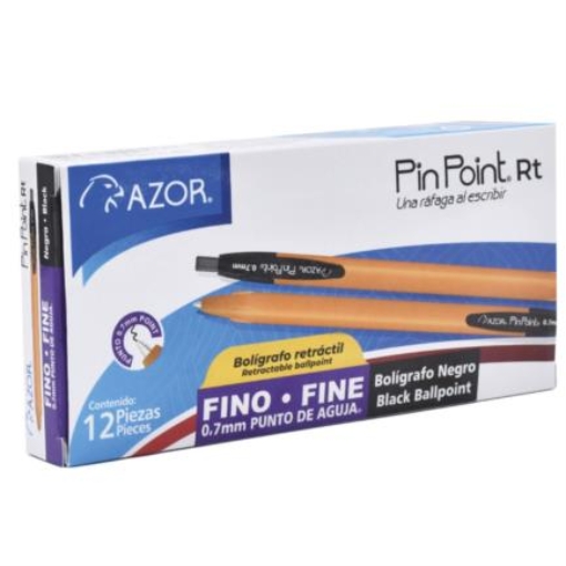 Imagen de Boligrafo Azor Pin Point RT Retractil Punto fino 0.7mm Tinta Negra Caja C/12