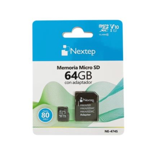 Imagen de Memoria Micro SD Nextep 64GB Clase 10 UHS U1 c/Adaptador