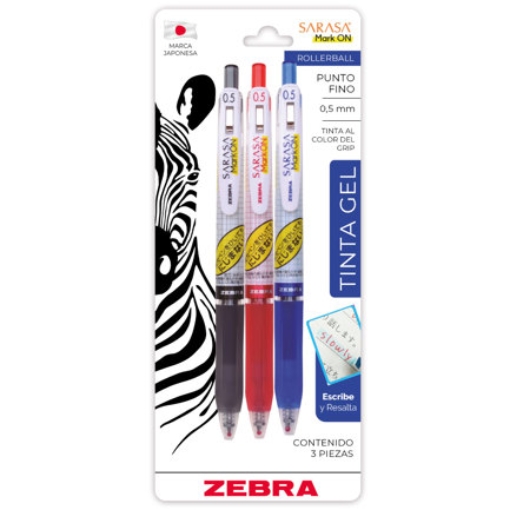 Imagen de Boligrafo Zebra Sarasa Mark On Punto Fino 0.5mm Negro Azul Rojo BL/3pzs