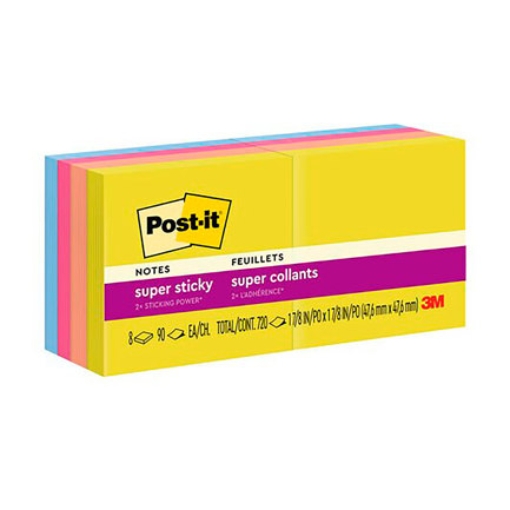 Imagen de Notas Adhesivas 3M Post-it Super Sticky 2x2 pulg (5X5 cms) block c/90h paq c/8 blocks